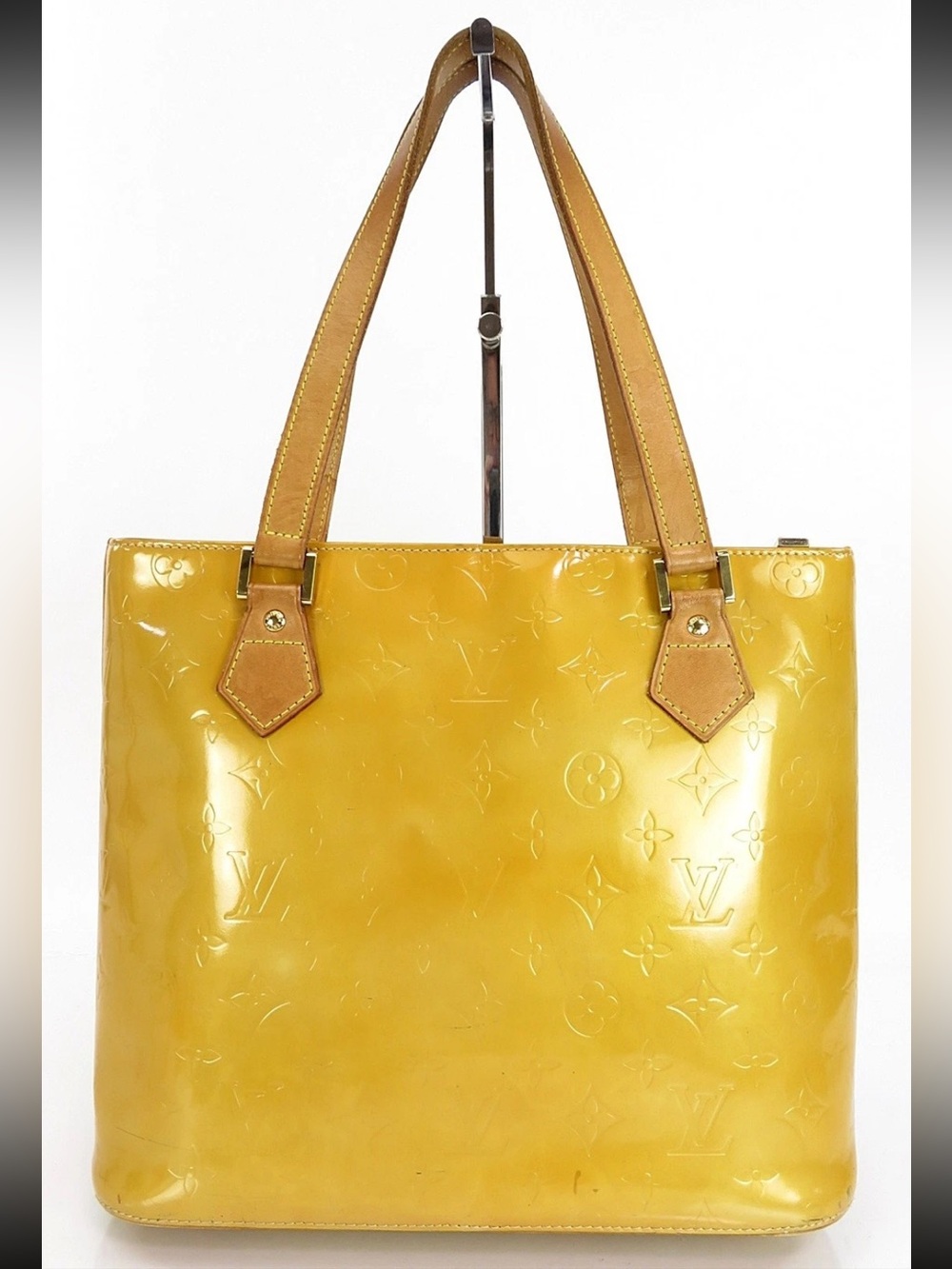 Louis Vuitton Glossy Yellow Monogram Tote with Tan Straps